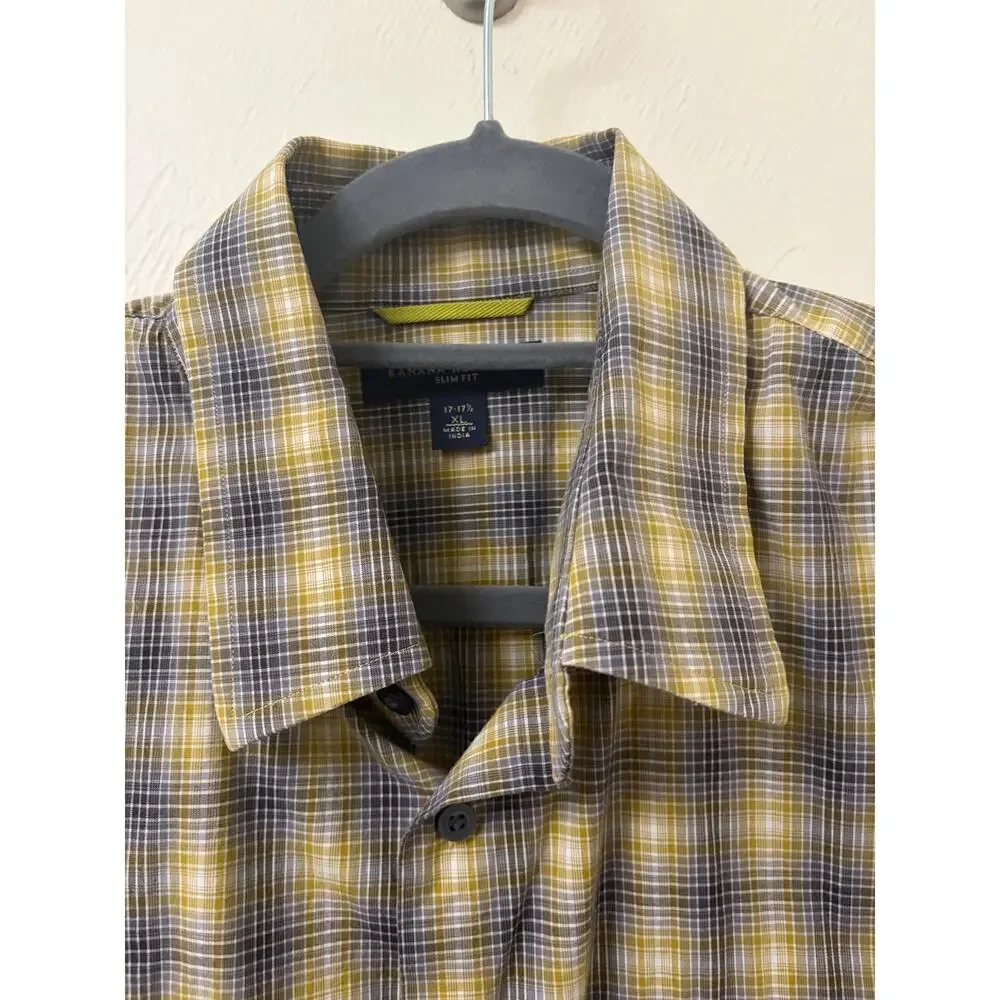 Banana Republic Mens XL Ombre Plaid Utility Shirt Slim Fit Epaulet